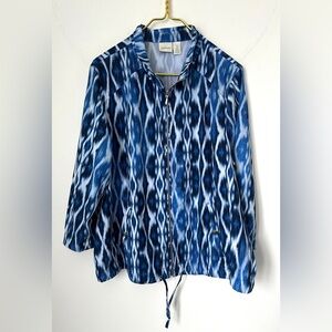 Chico’s Zenergy Blue Neema Ikat 3/4 Sleeve Light Bomber Jacket Size 3 (US XL)